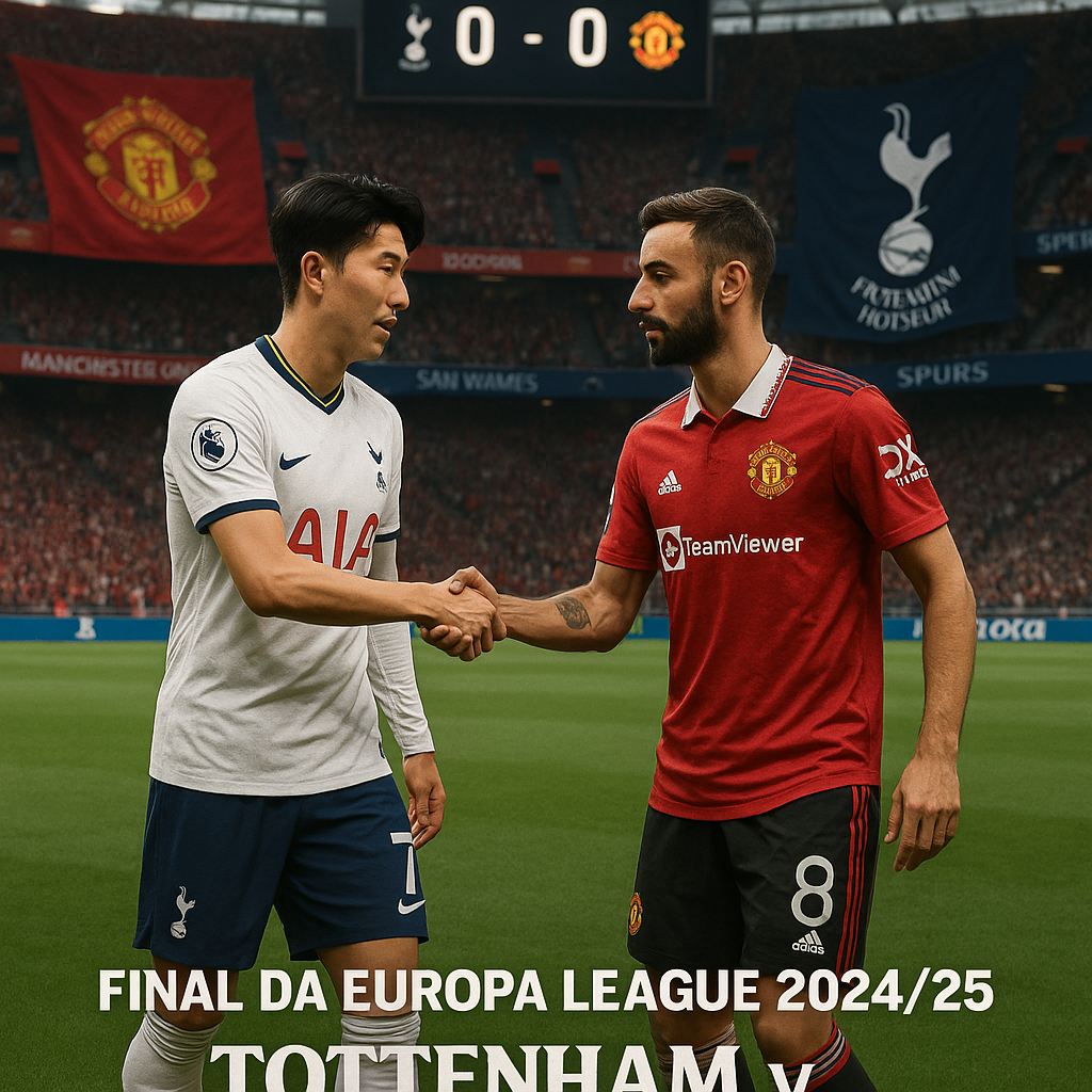 O Estádio San Mamés, em Bilbao, Espanha, é palco de uma final inglesa de Europa League entre Tottenham x Manchester United.