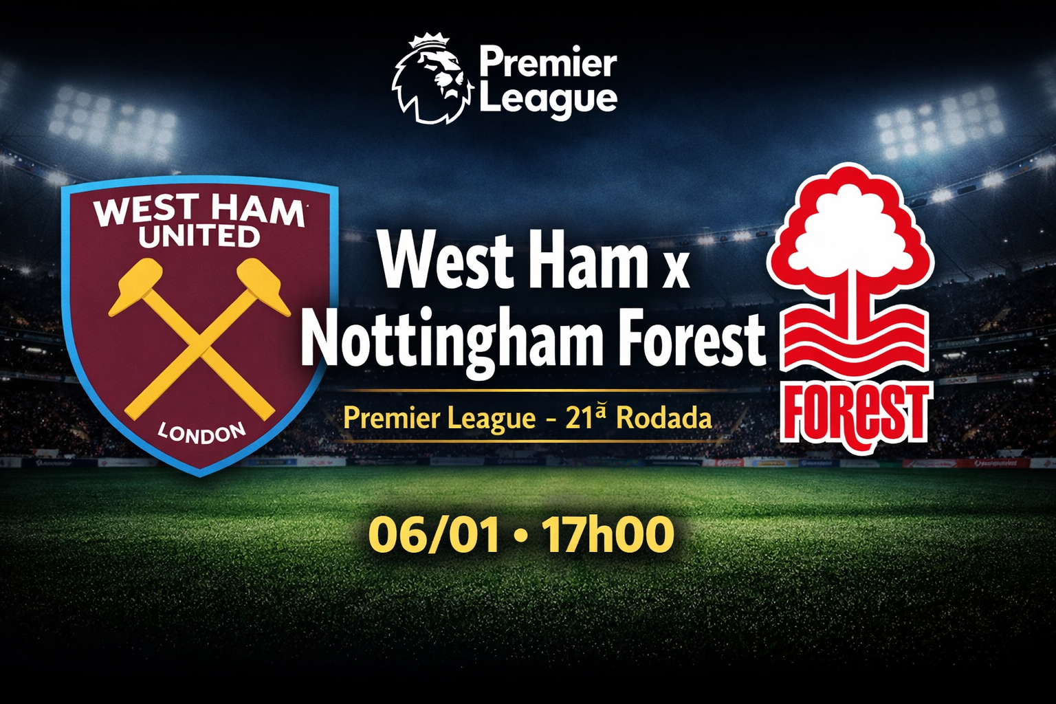 West Ham x Nottingham Forest: Palpite, Onde Assistir e Prognóstico da Premier League (06/01)